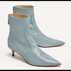 Zara Sky Blue Mid-Heel Leather Ankle Boots